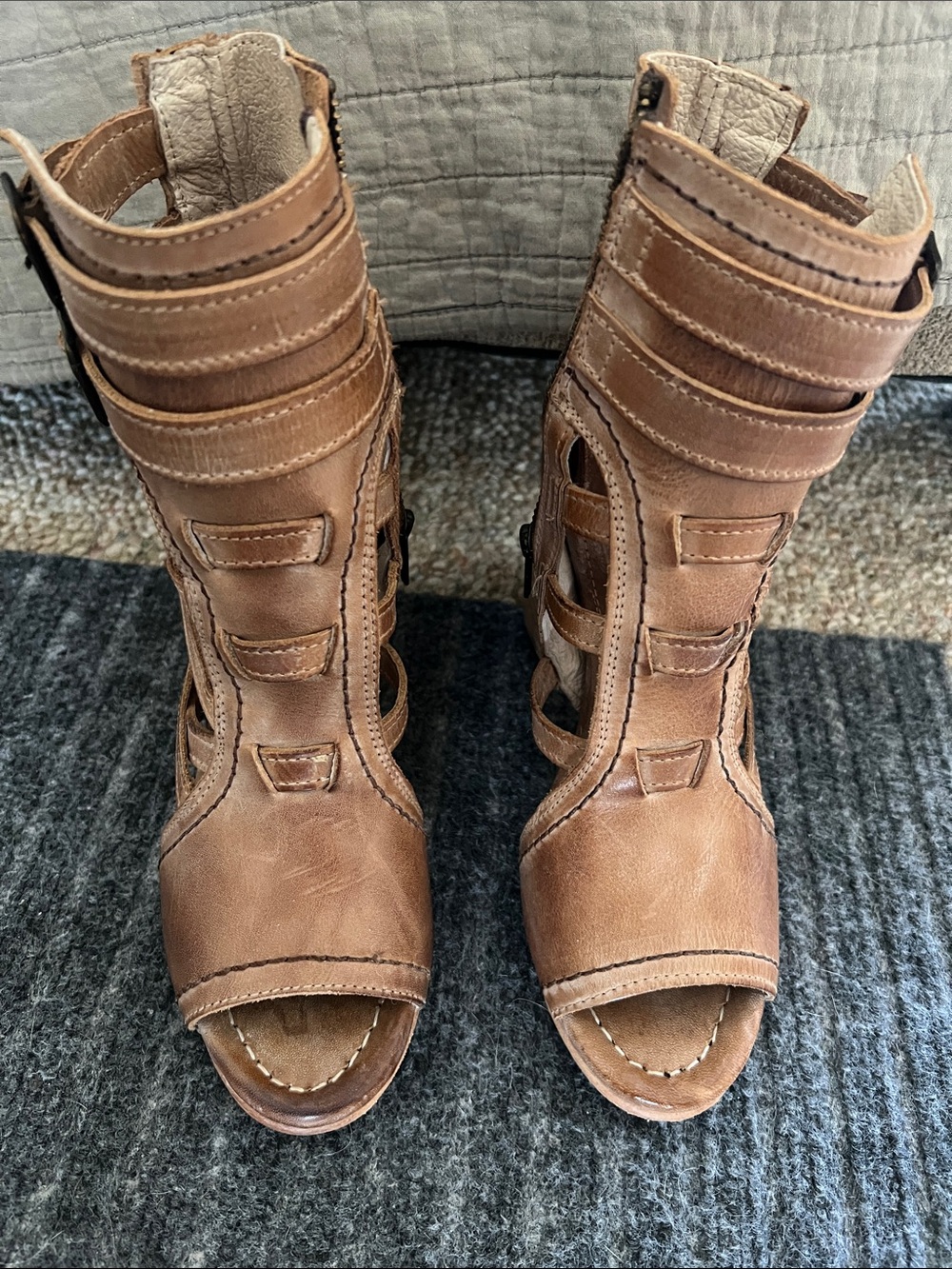 Tiara Brown Cutout Peep-Toe Heeled Booties